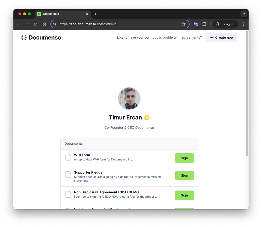 Documenso Profile of Timur